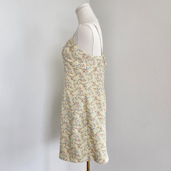 90s Express Yellow Blue Red Floral Romper Skort Dress Mini Spaghetti Strap S - Picture 4 of 9